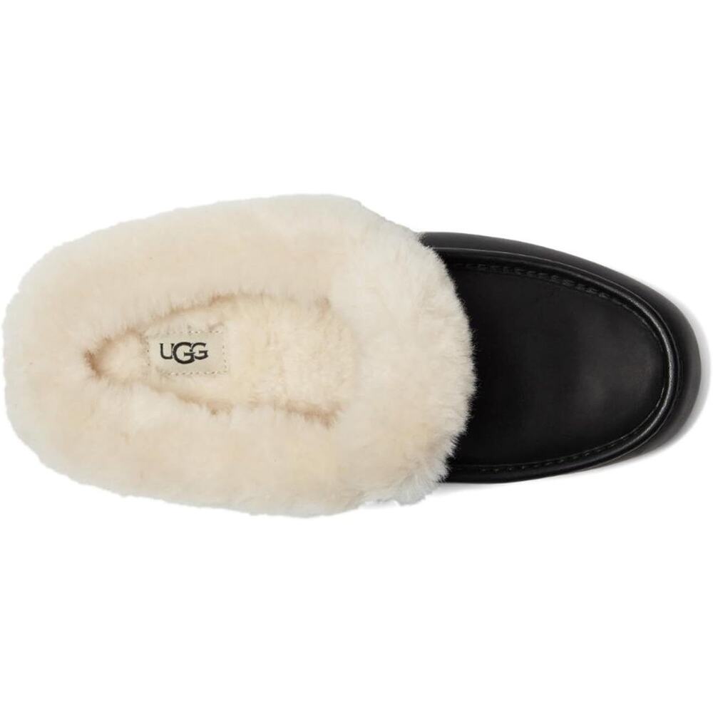 UGG Women's Ansley Mule Leather, Black, Sheepskin collar Fur, Size 6 - Picture 2 of 7